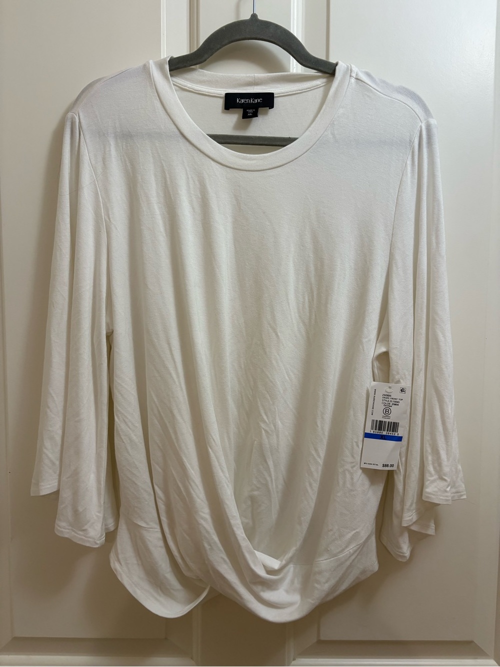 Karen Kane White Draped Front Long-Sleeve Top